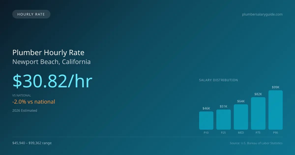 Plumber Hourly Rate in Newport Beach, CA — 2026 est., based on 2025 BLS