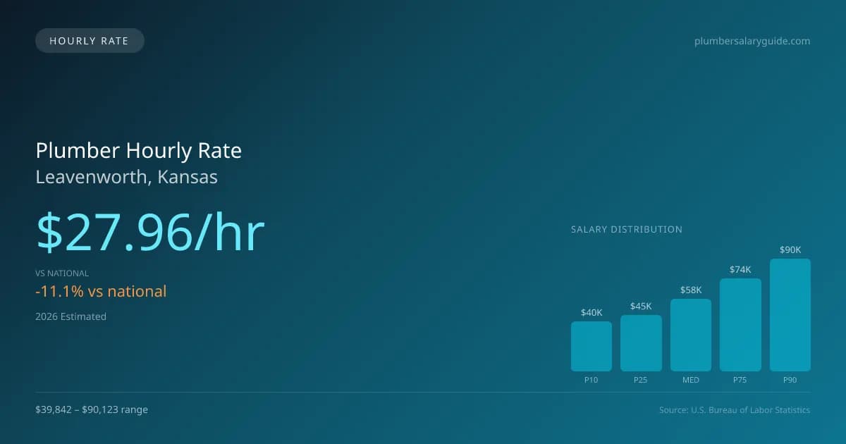 Plumber Hourly Rate in Leavenworth, KS — 2026 est., based on 2025 BLS