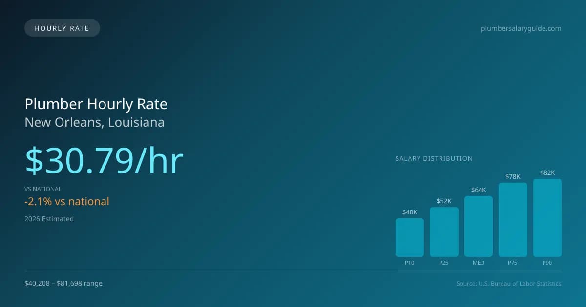 Plumber Hourly Rate in New Orleans, LA — 2026 est., based on 2025 BLS