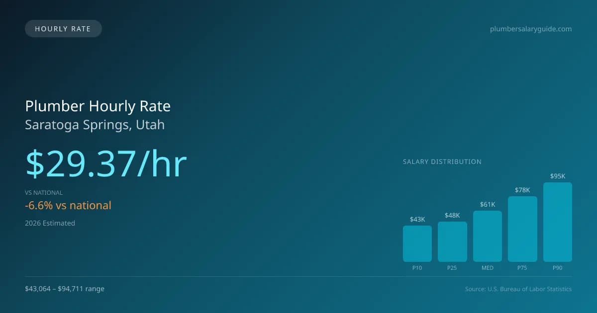 Plumber Hourly Rate in Saratoga Springs, UT — 2026 est., based on 2025 BLS
