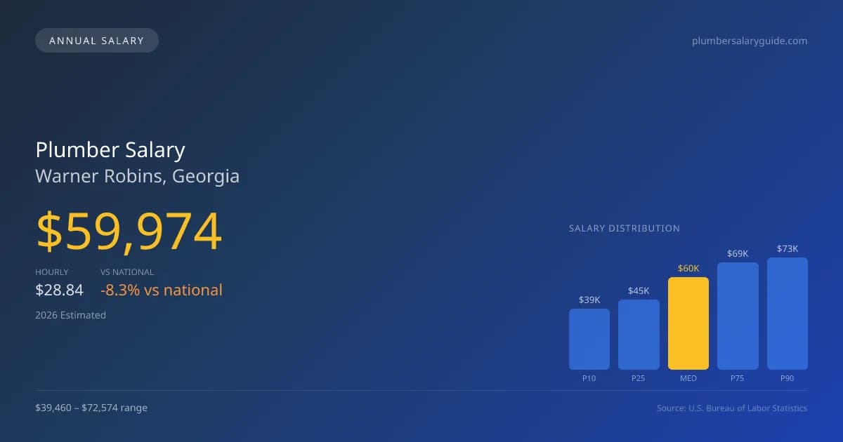 Plumber Salary in Warner Robins, GA — 2026 est., based on 2025 BLS