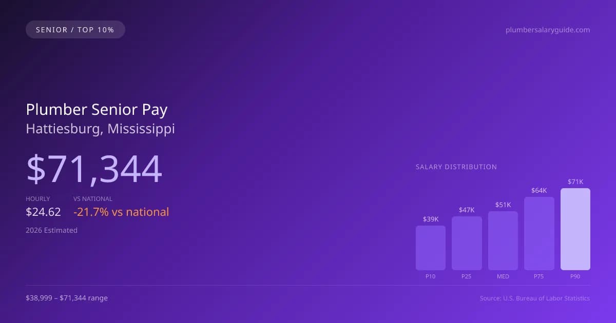Plumber Senior Salary in Hattiesburg, MS — 2026 est., based on 2025 BLS