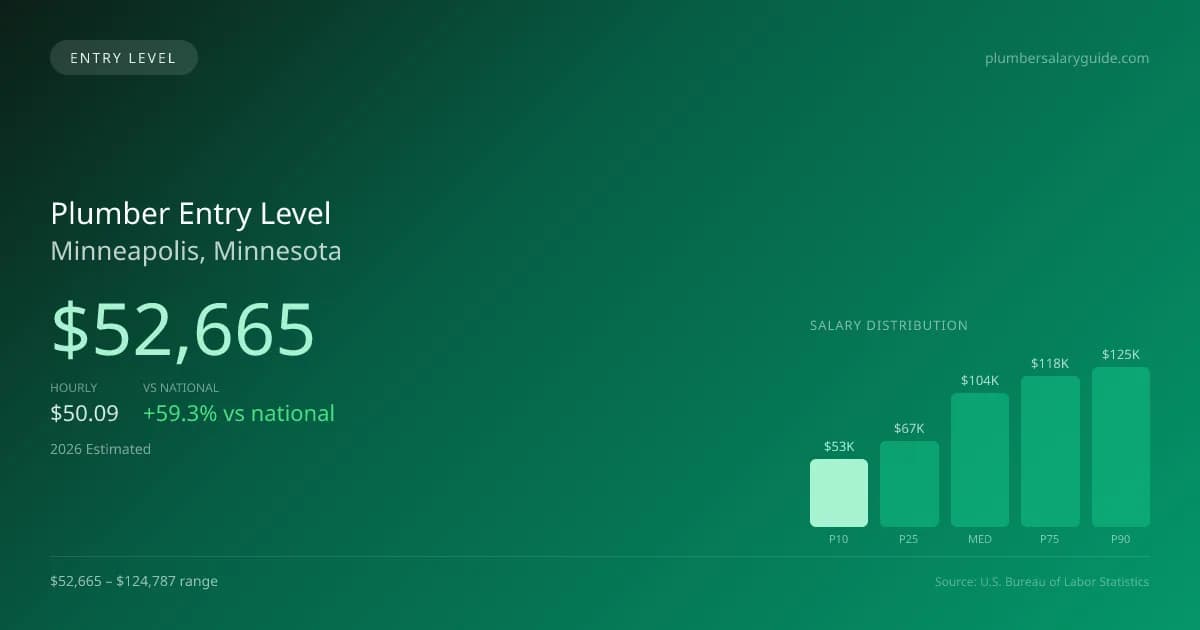 Plumber Entry Level Salary in Minneapolis, MN — 2026 est., based on 2025 BLS