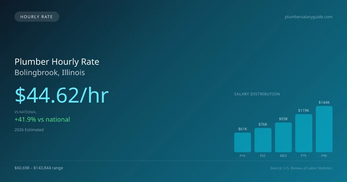 Plumber Hourly Rate in Bolingbrook, IL — 2026 est., based on 2025 BLS