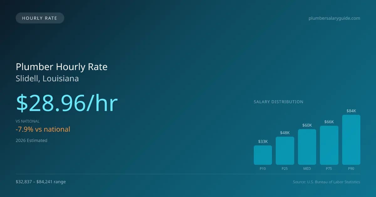 Plumber Hourly Rate in Slidell, LA — 2026 est., based on 2025 BLS
