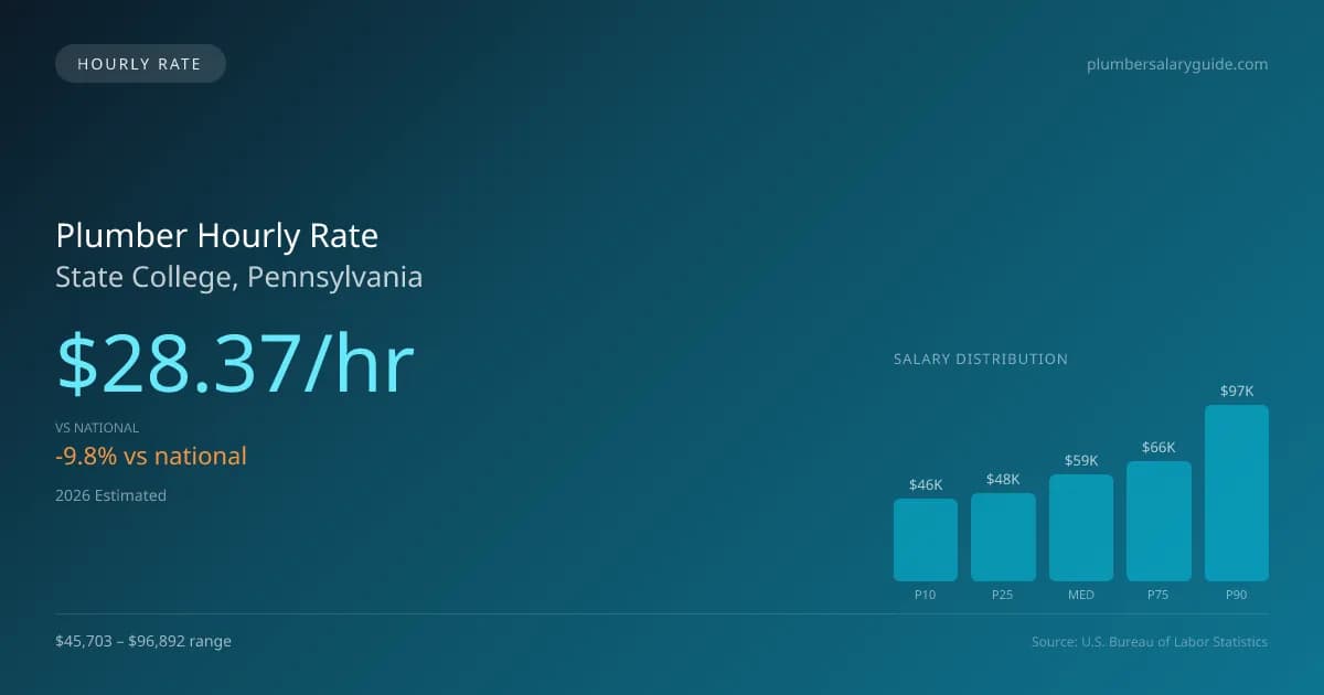 Plumber Hourly Rate in State College, PA — 2026 est., based on 2025 BLS