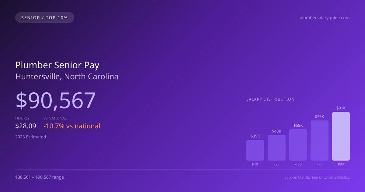 Plumber Senior Salary in Huntersville, NC — 2026 est., based on 2025 BLS