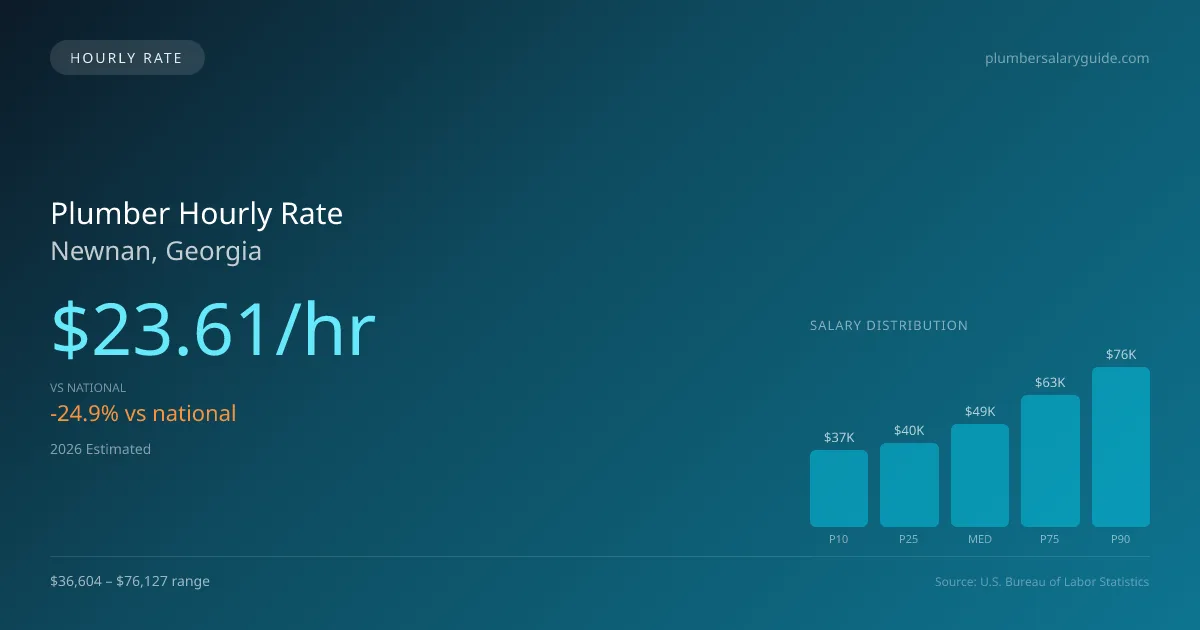 Plumber Hourly Rate in Newnan, GA — 2026 est., based on 2025 BLS