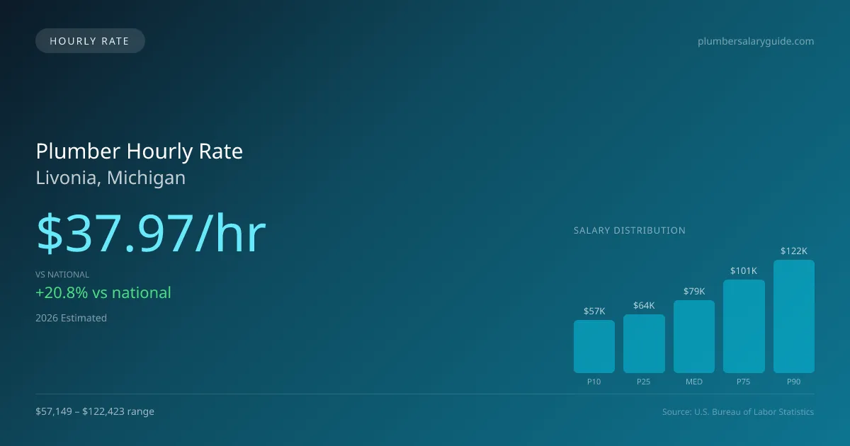 Plumber Hourly Rate in Livonia, MI — 2026 est., based on 2025 BLS