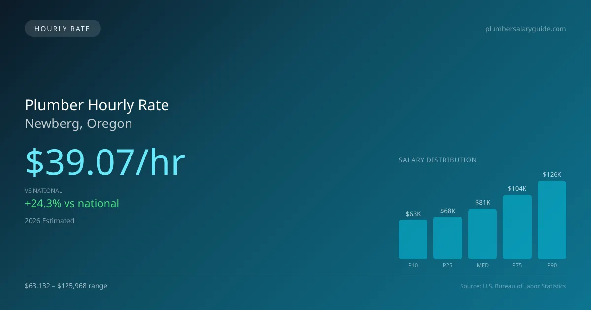 Plumber Hourly Rate in Newberg, OR — 2026 est., based on 2025 BLS